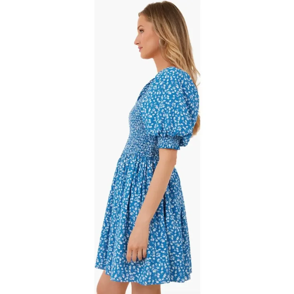 TUCKERNUCK Hyacinth House Hyacinth House Blue Ditsy Floral Pai Mini Dress NWT S